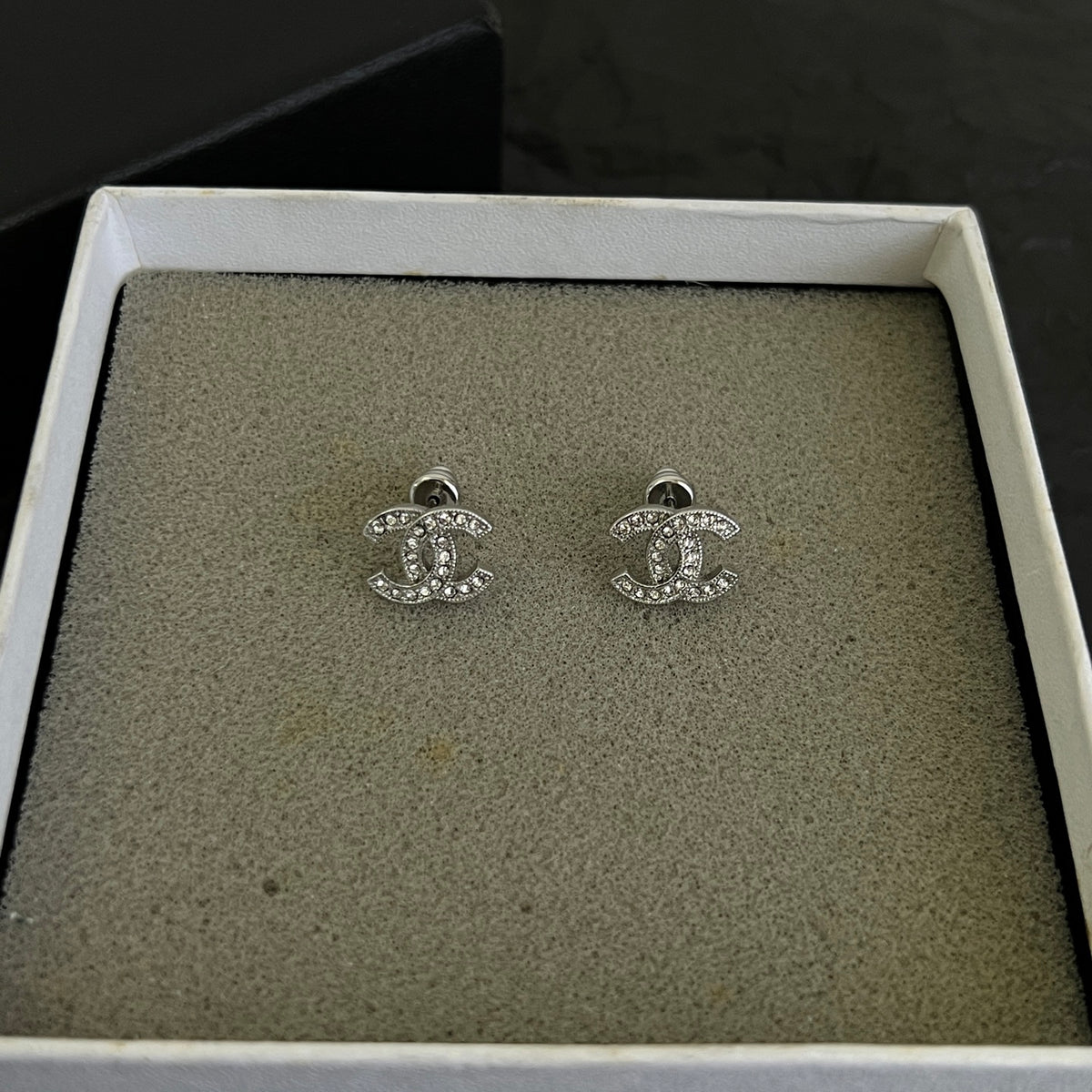 Signature Emblem Stud Earrings in Polished Metal-Tone – Design 123 close-up detail