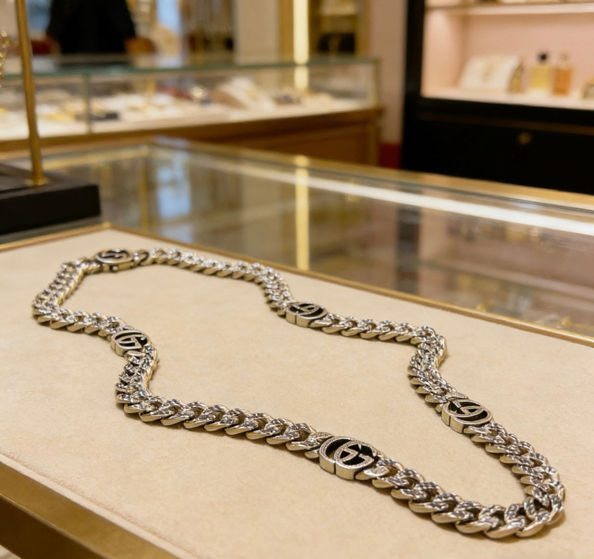 Double-G Emblem Pendant Necklace in Polished Metal-Tone – Vintage Detail – Design 061 main product view