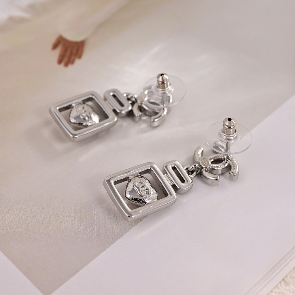 Signature Emblem Stud Earrings in Polished Metal-Tone – Design 112 side detail