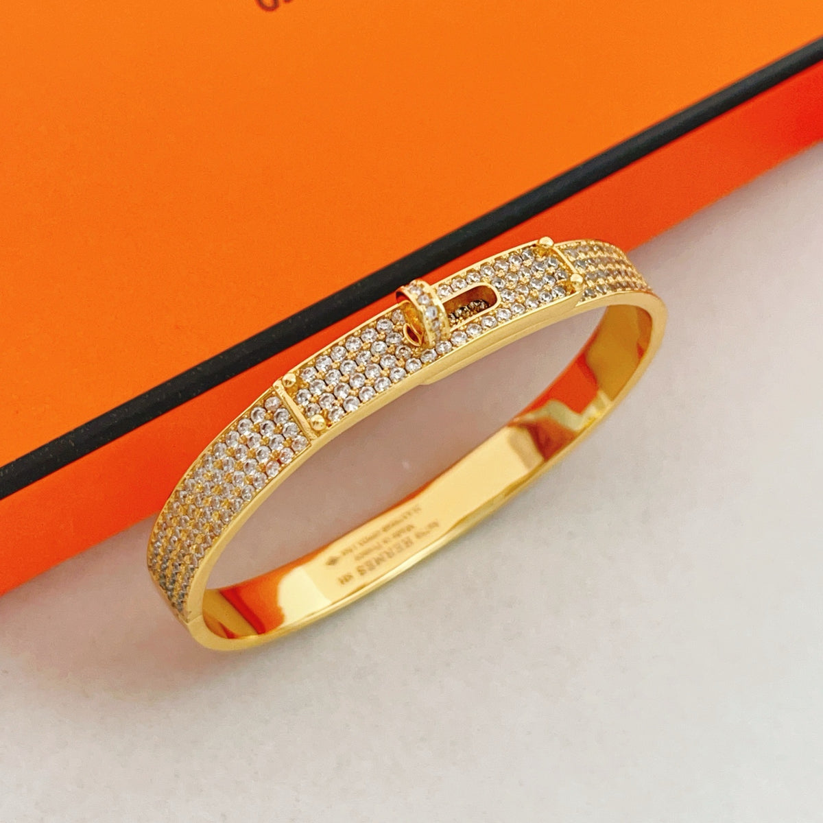 Geometric Emblem Bangle in Gold-Tone – Gold Detail – Design 002 main product view