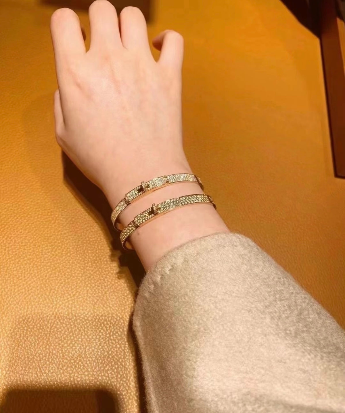 Geometric Emblem Bangle in Gold-Tone – Gold Detail – Design 002 styled product view