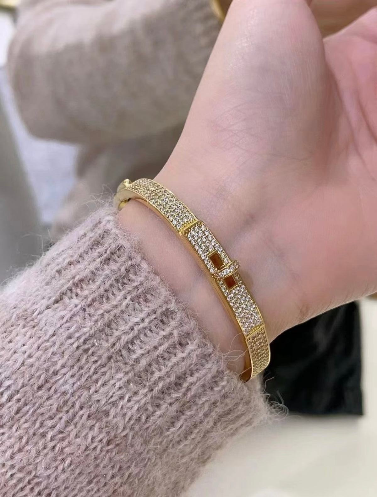 Geometric Emblem Bangle in Gold-Tone – Gold Detail – Design 002 front product view