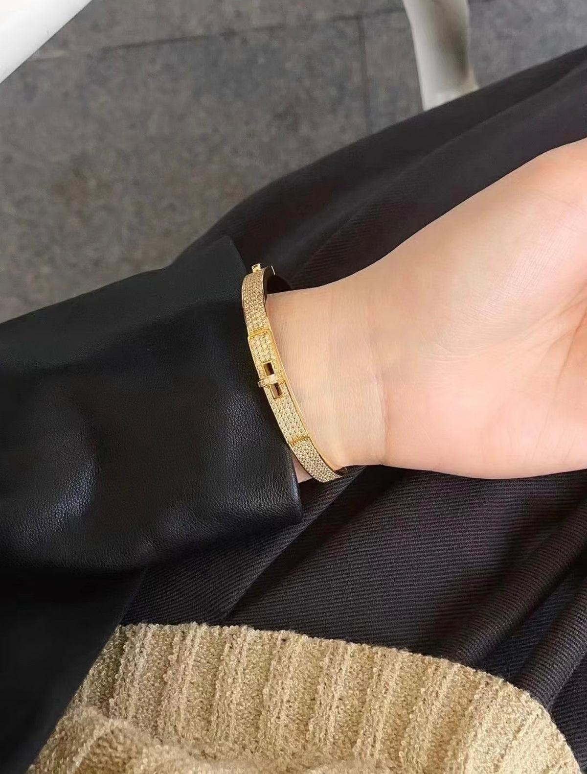 Geometric Emblem Bangle in Rose-Gold-Tone – Rose Gold Detail – Design 003 styled product view