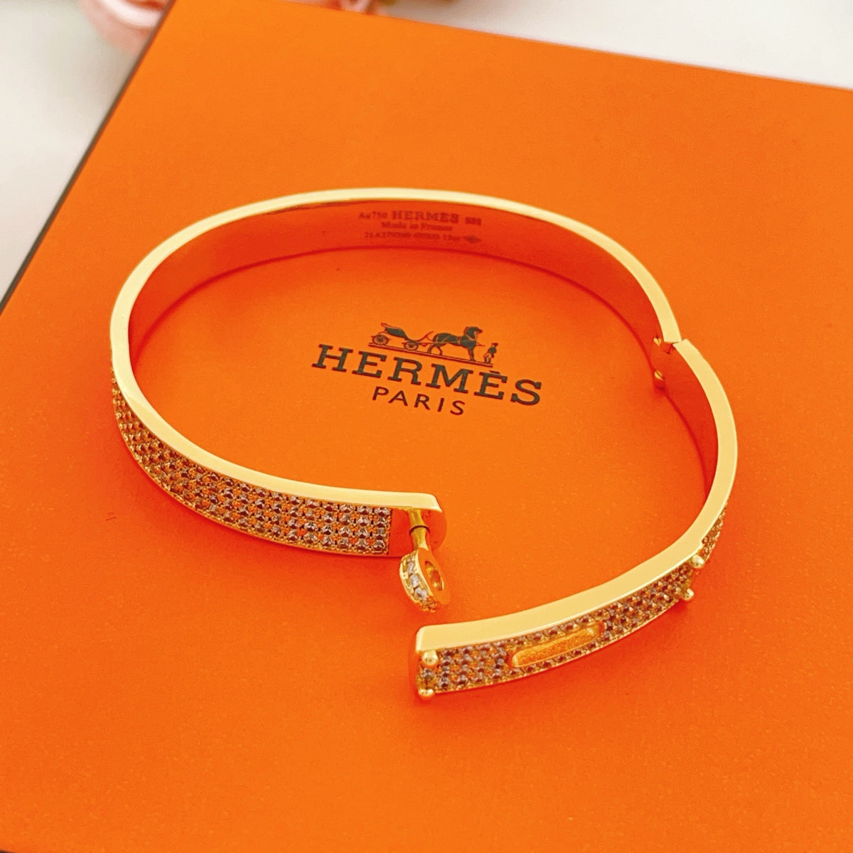 Geometric Emblem Bangle in Gold-Tone – Gold Detail – Design 002 styled product view