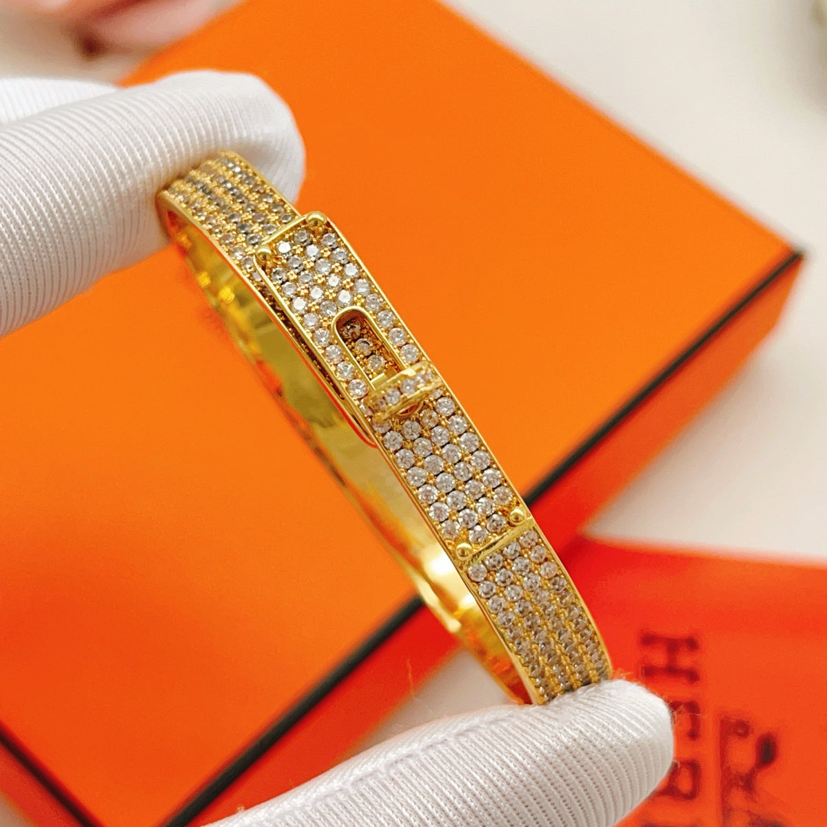 Geometric Emblem Bangle in Gold-Tone – Gold Detail – Design 002 front product view