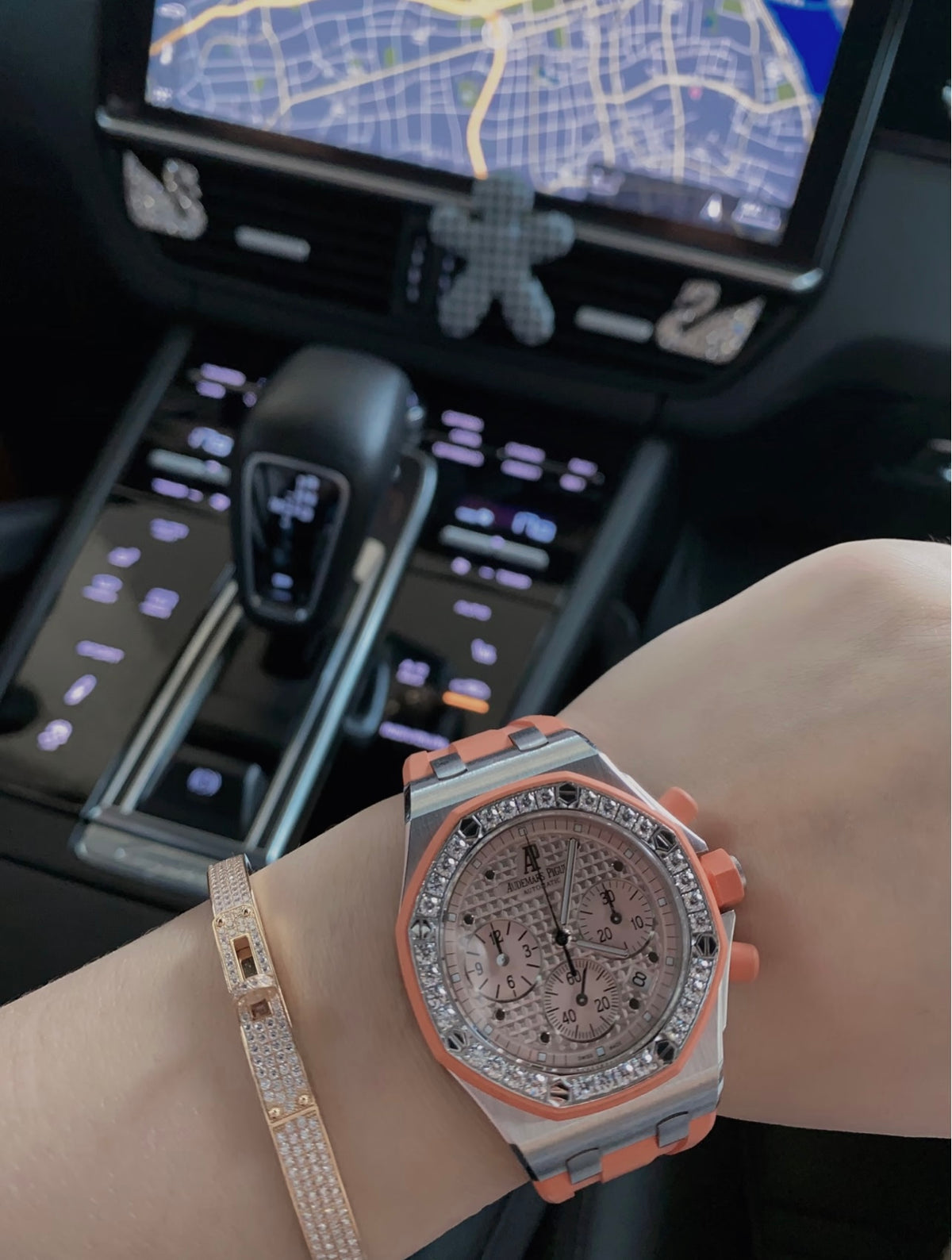Geometric Emblem Bangle in Rose-Gold-Tone – Rose Gold Detail – Design 003 front product view