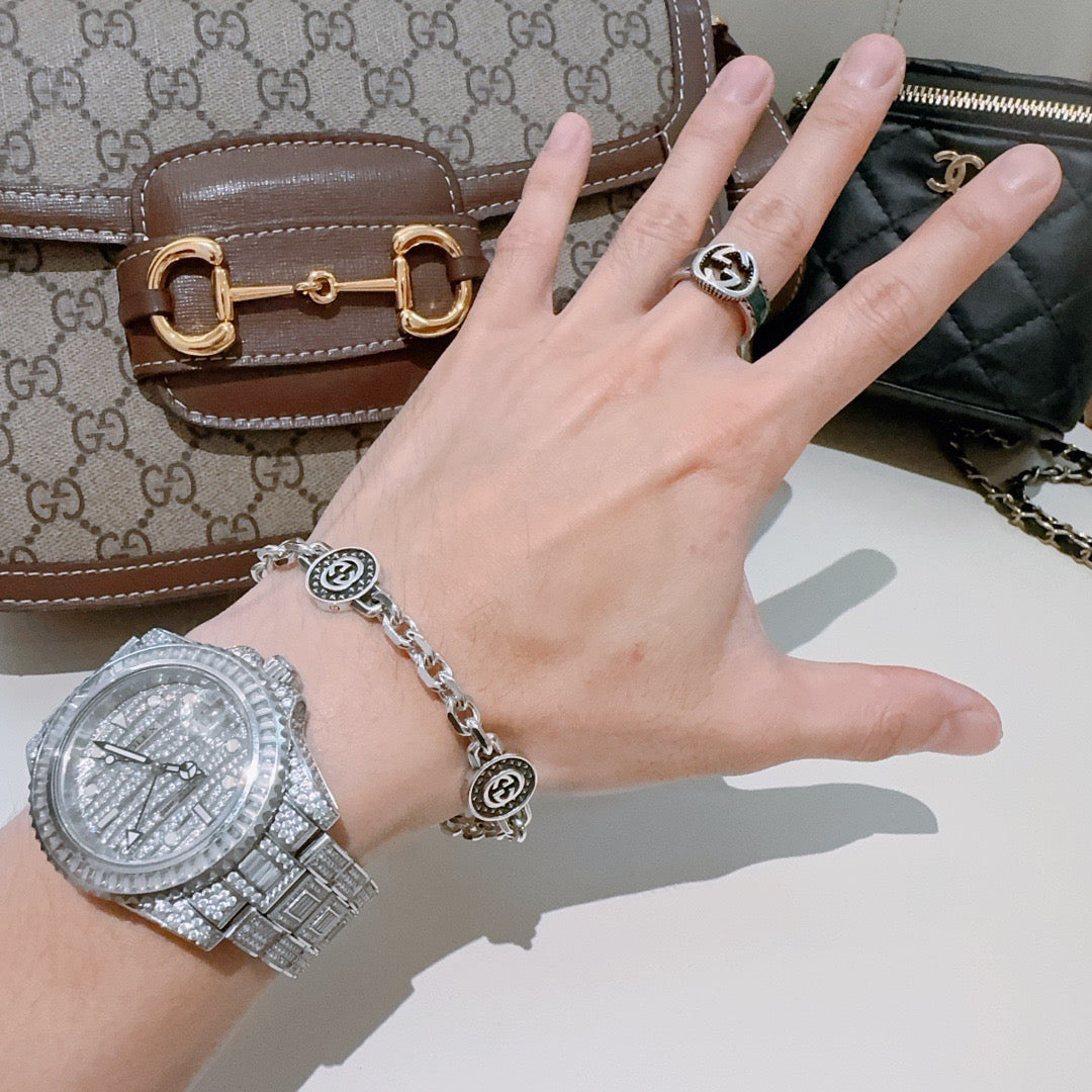Geometric Emblem Bracelet in Polished Metal-Tone – Design 114 detail view