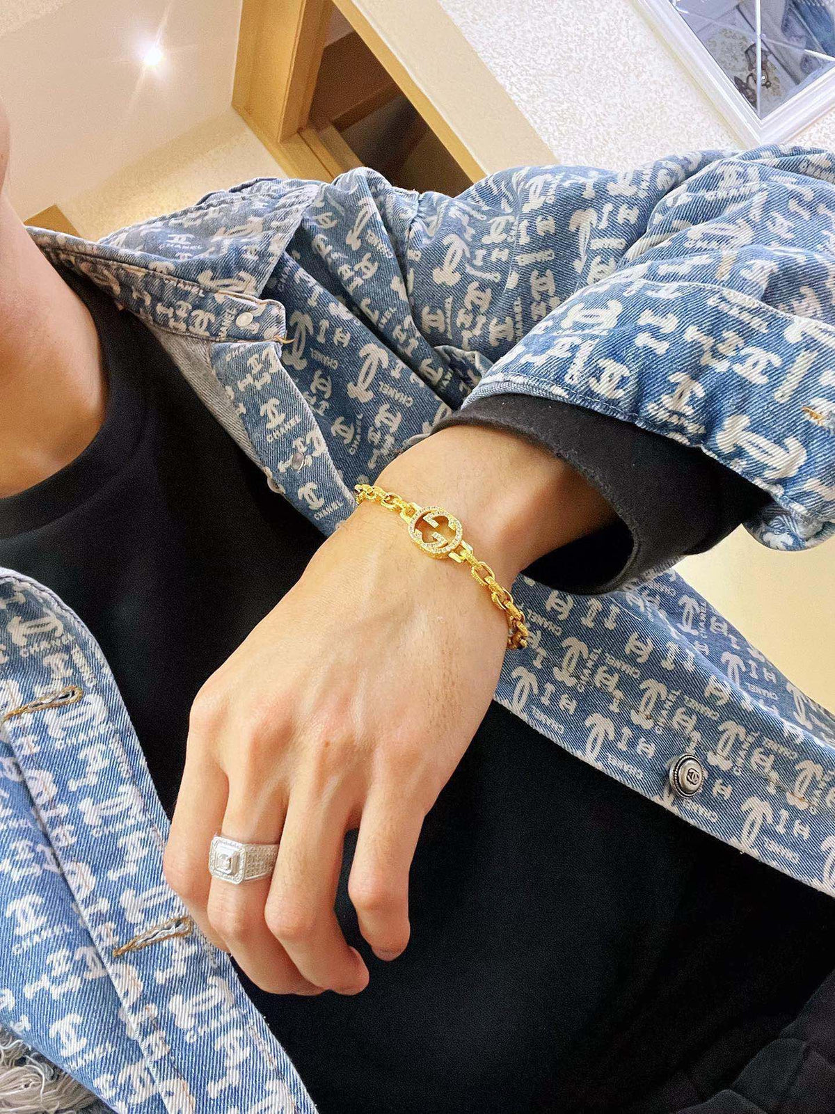 Geometric Emblem Bracelet in Gold-Tone – Design 008 detail view