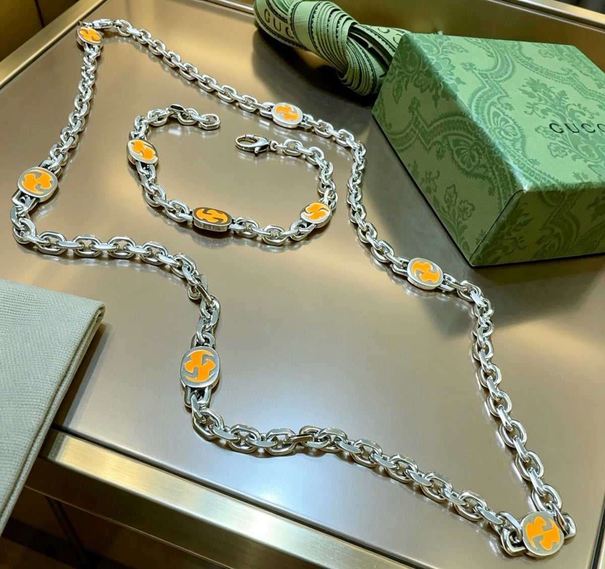 Geometric Emblem Bracelet in Polished Metal-Tone – Vintage Detail – Design 010 styled product view