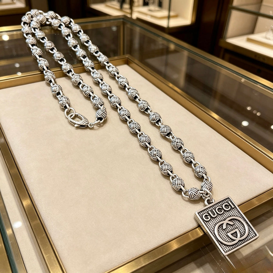 Double-G Emblem Pendant Necklace in Polished Metal-Tone – Design 238 main product view