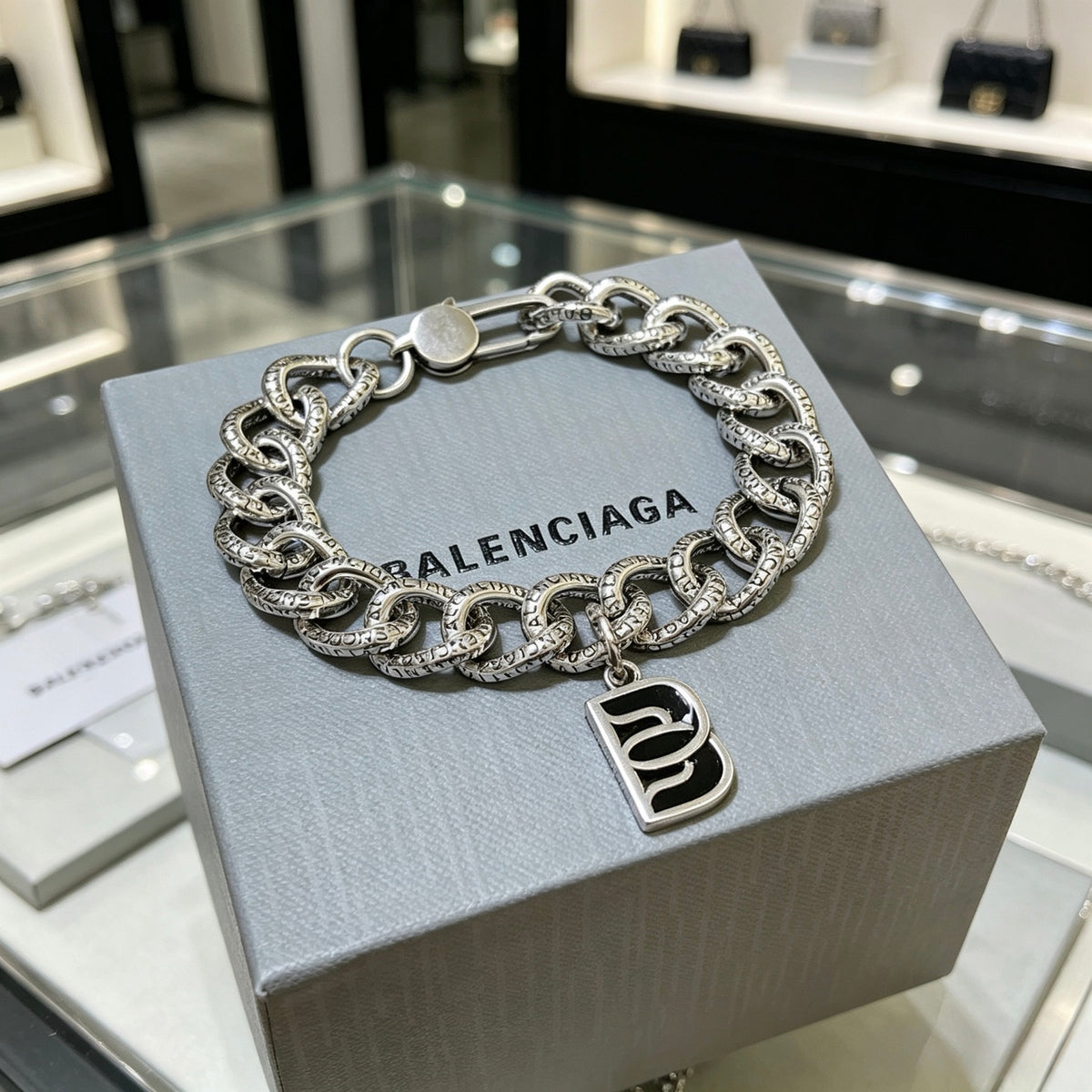Geometric Emblem Bracelet in Polished Metal-Tone – Design 067 front product view