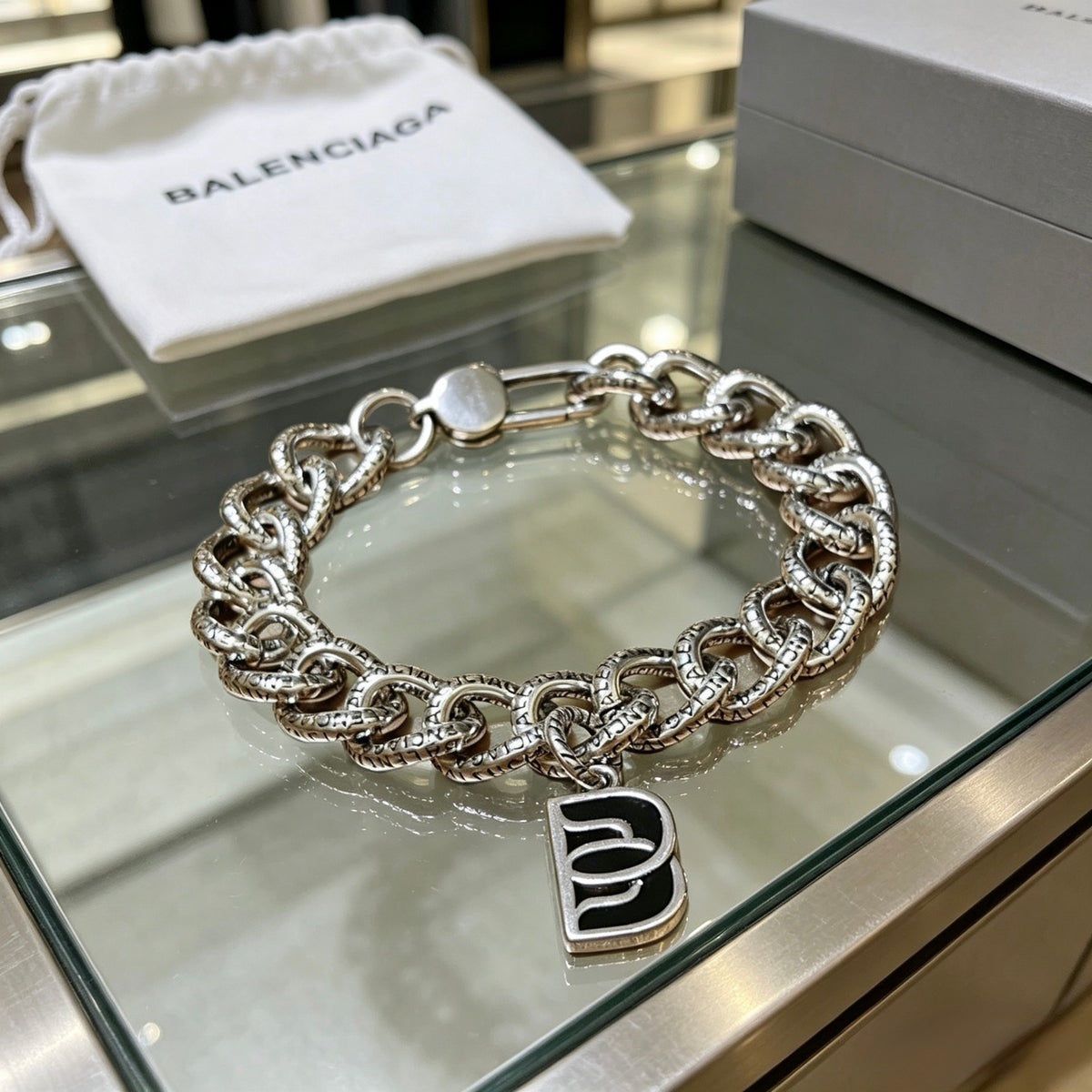 Geometric Emblem Bracelet in Polished Metal-Tone – Design 067 main product view