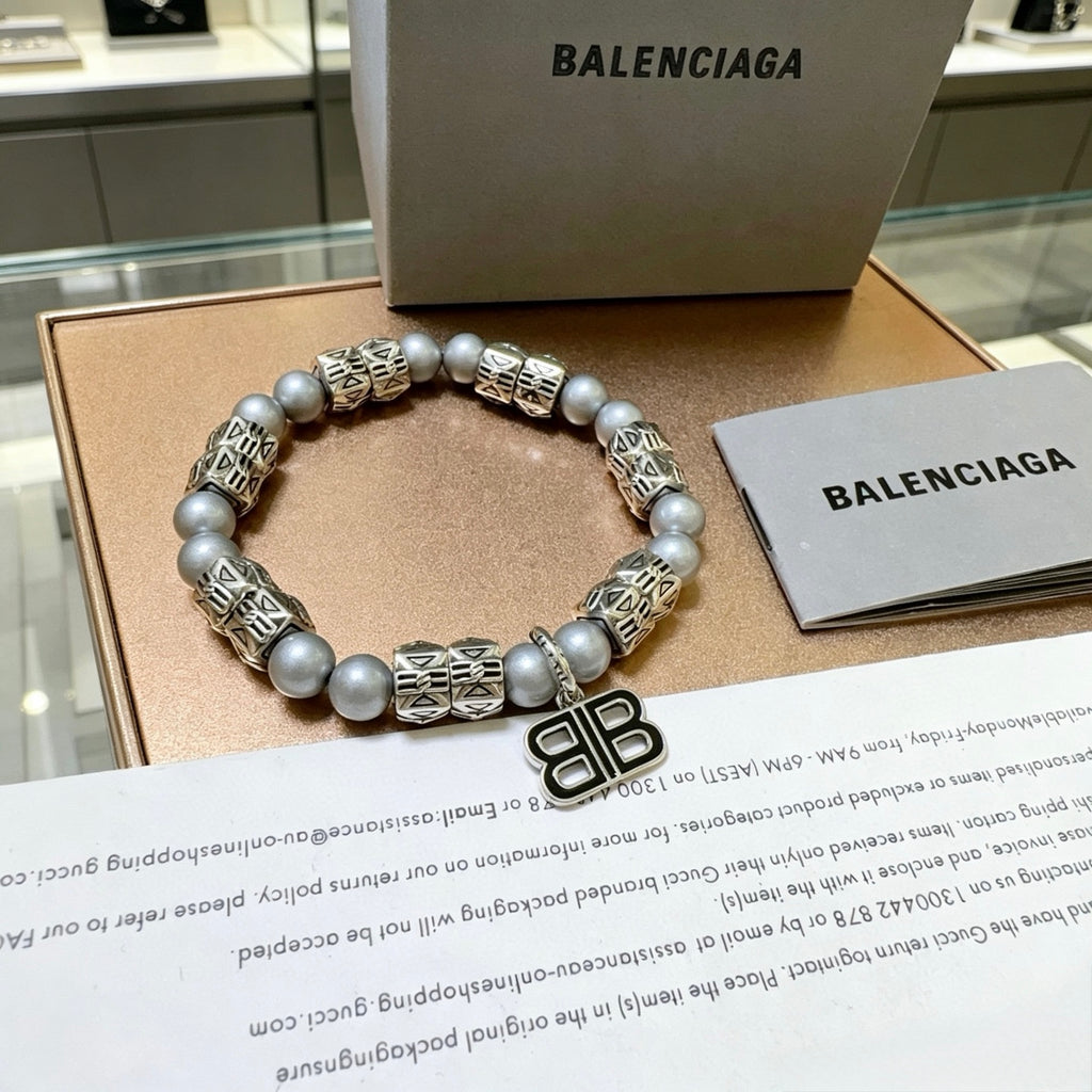 Geometric Emblem Bracelet in Polished Metal-Tone – Pearl Detail front product view