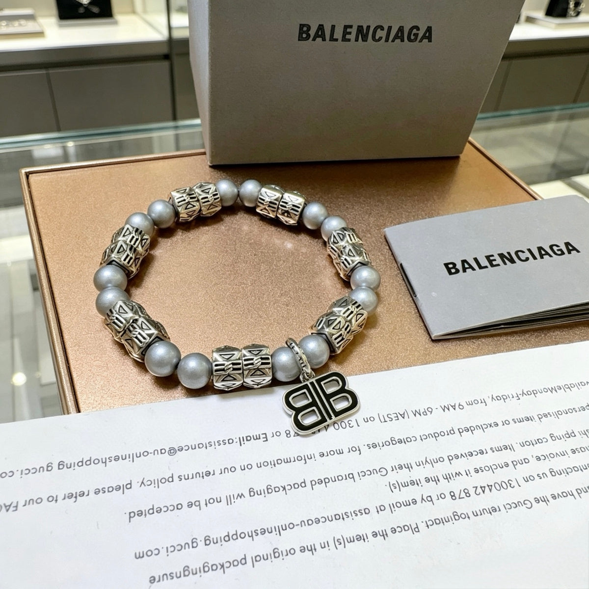 Geometric Emblem Bracelet in Polished Metal-Tone – Pearl Detail front product view