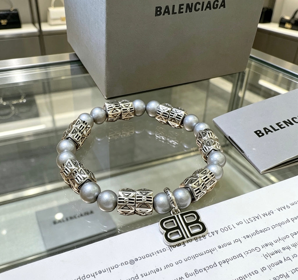 Geometric Emblem Bracelet in Polished Metal-Tone – Pearl Detail main product view