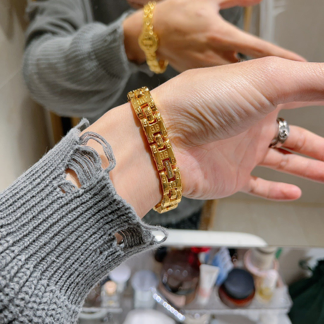 Geometric Emblem Bracelet in Polished Metal-Tone – Design 069 main product view