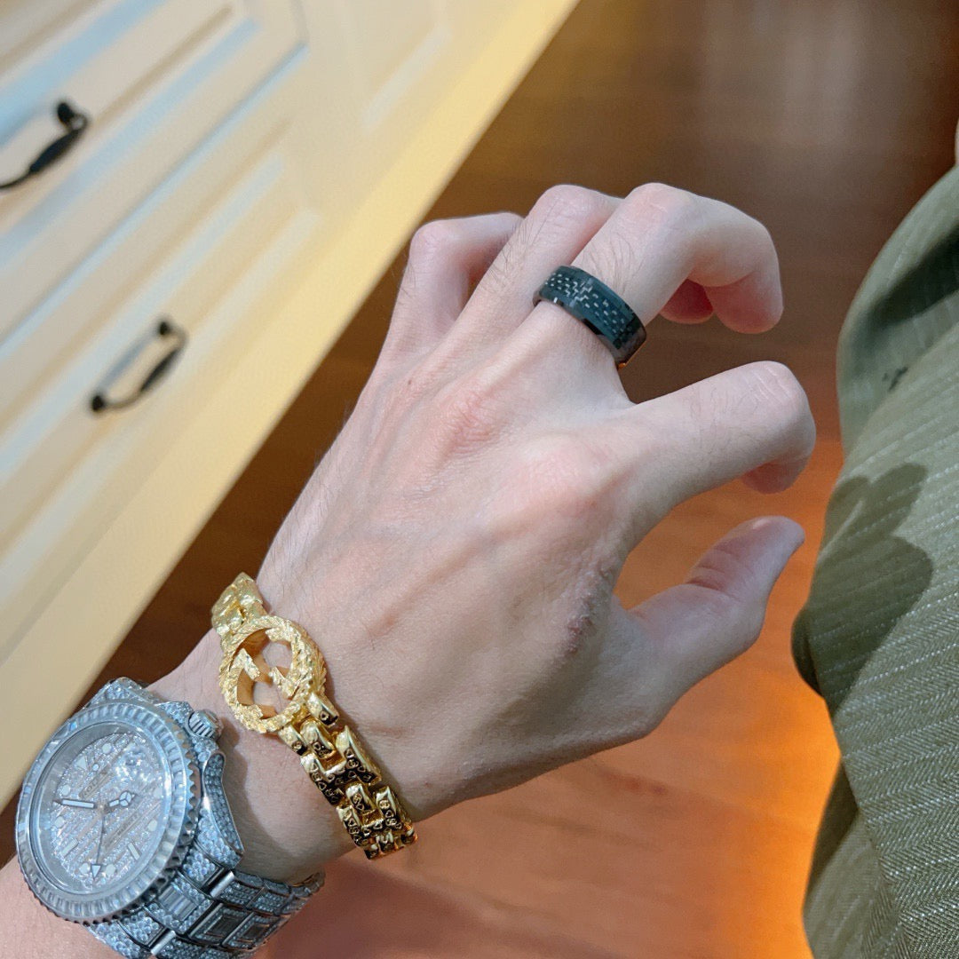 Double-G Emblem Statement Ring in Polished Metal-Tone – Design 012 styled product view