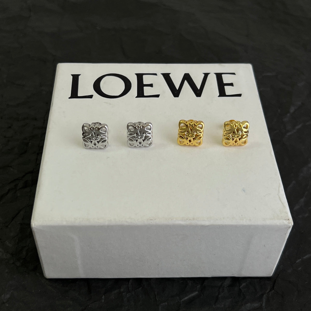 Floral Motif Stud Earrings in Polished Metal-Tone – Design 05 detail view