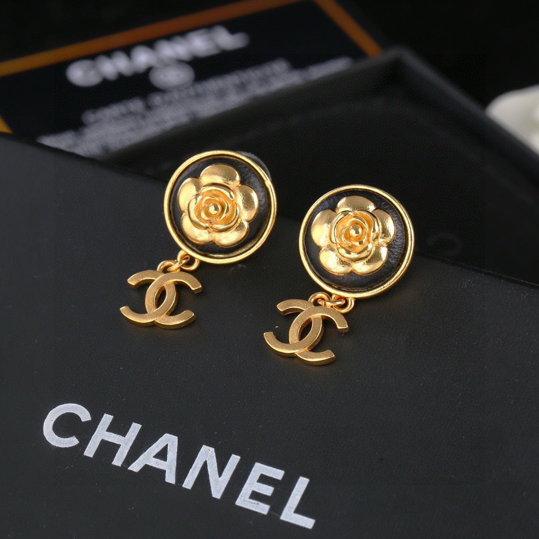 Camellia Statement Earrings in Polished Metal-Tone – Camellia Detail – Design 005 main product view