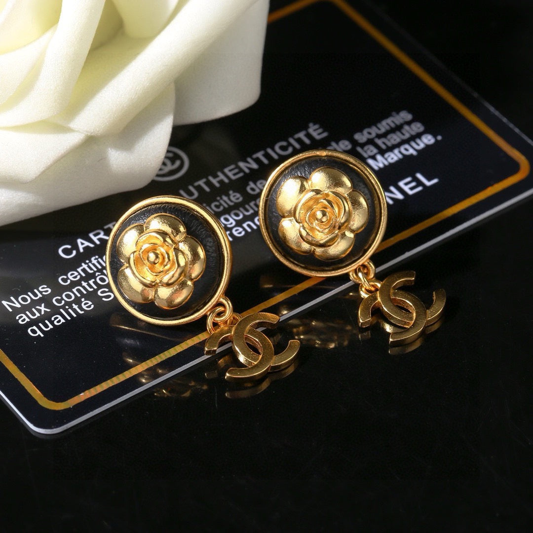 Camellia Statement Earrings in Polished Metal-Tone – Camellia Detail – Design 005 front product view