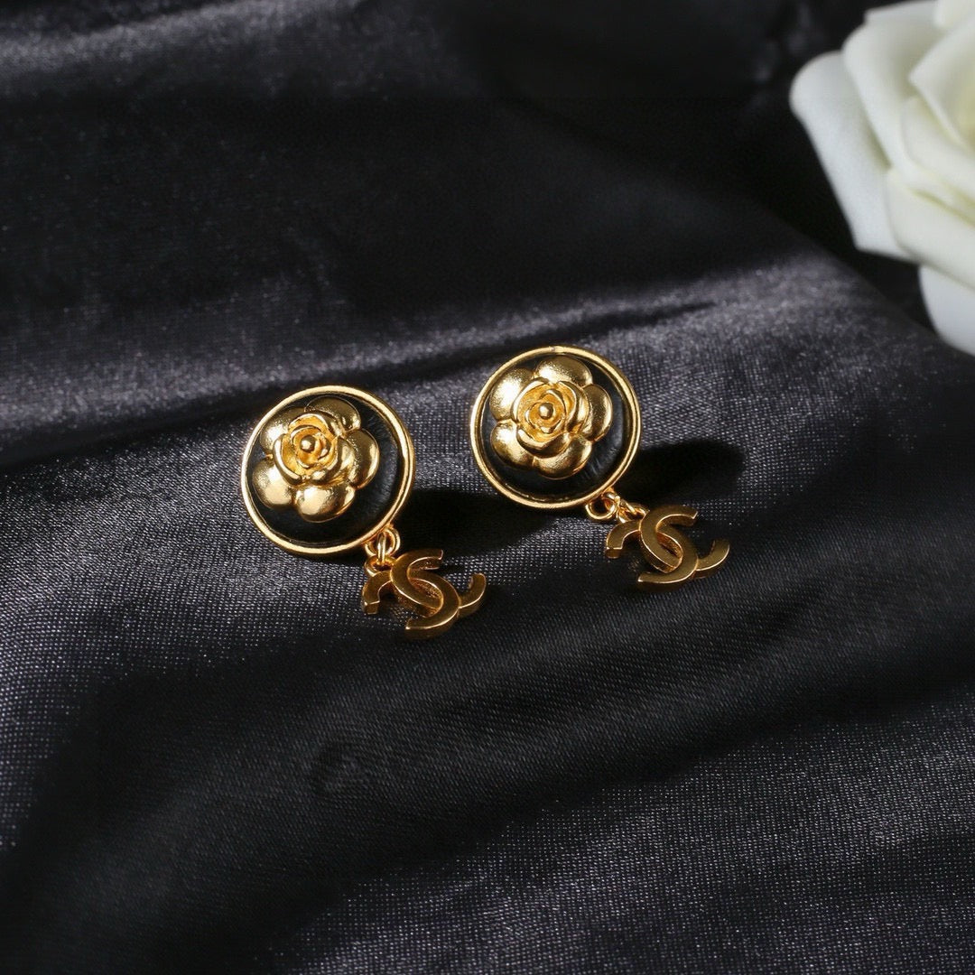 Camellia Statement Earrings in Polished Metal-Tone – Camellia Detail – Design 005 detail view