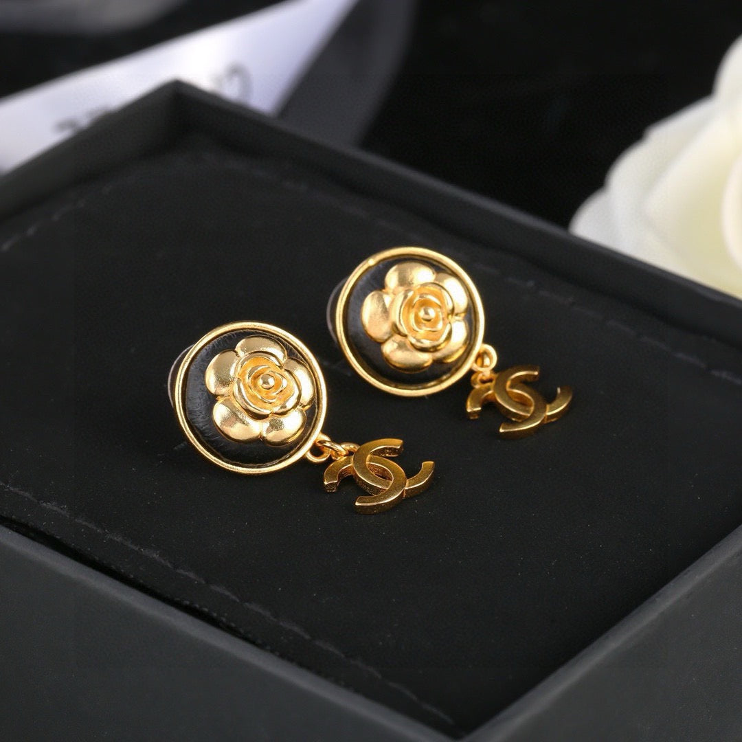 Camellia Statement Earrings in Polished Metal-Tone – Camellia Detail – Design 005 close-up detail