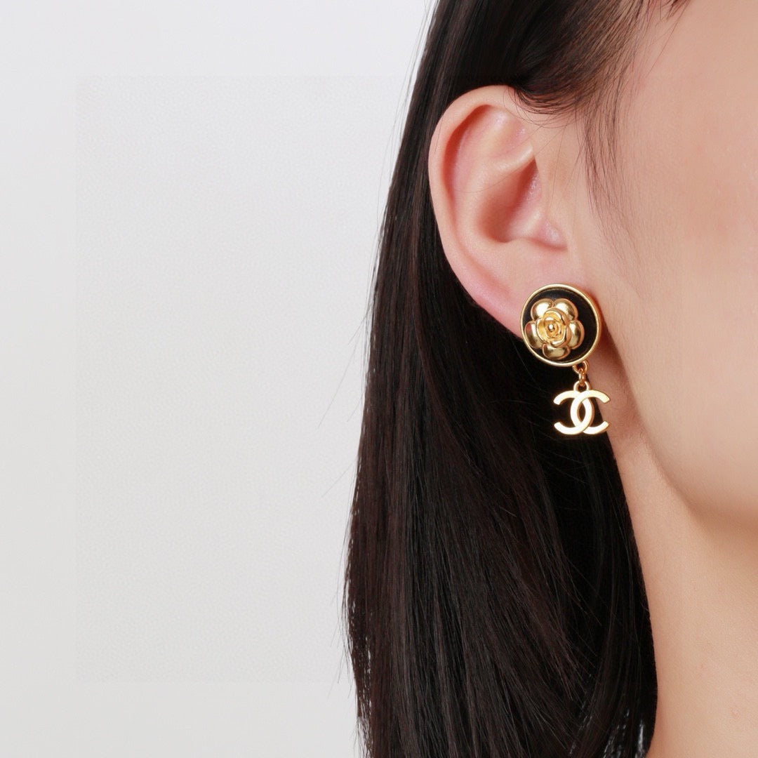 Camellia Statement Earrings in Polished Metal-Tone – Camellia Detail – Design 005 front product view
