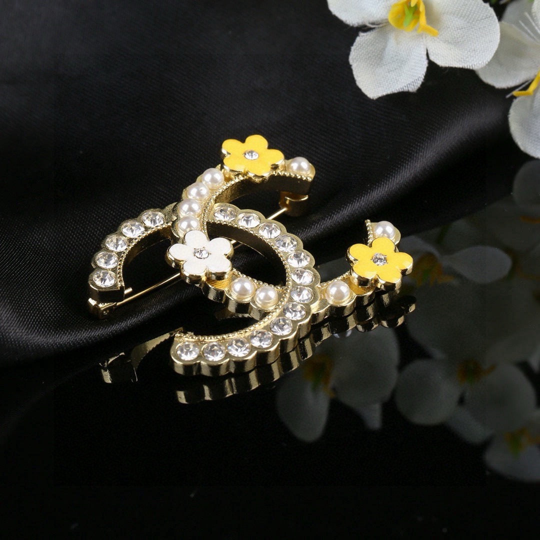 Floral Brooch in Polished Metal-Tone – Design 002 styled product view