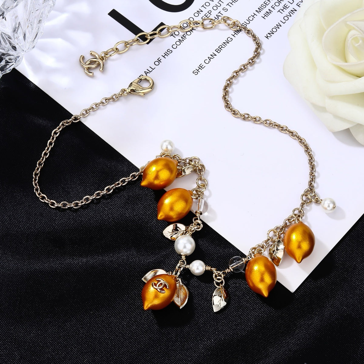Double-C Emblem Pendant Necklace in Gold-Tone – Design 026 close-up detail