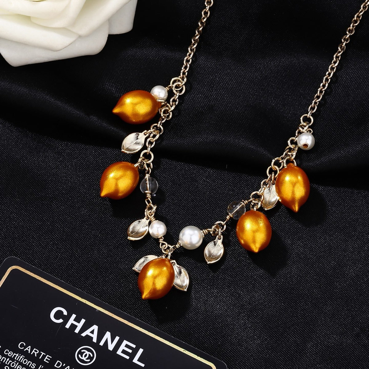 Double-C Emblem Pendant Necklace in Gold-Tone – Design 026 detail view
