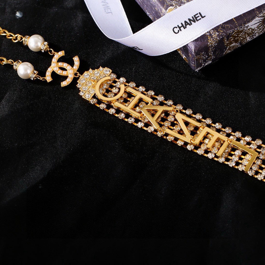 Double-C Emblem Pearl-Detail Pendant Necklace – Pearl Detail – Design 135 detail view