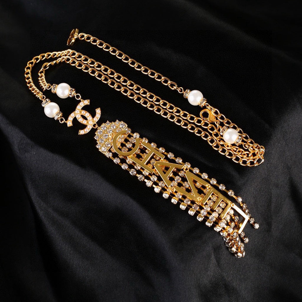 Double-C Emblem Pearl-Detail Pendant Necklace – Pearl Detail – Design 135 main product view