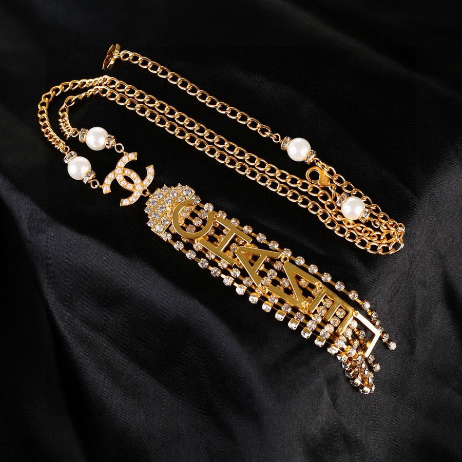 Double-C Emblem Pearl-Detail Pendant Necklace – Pearl Detail – Design 135 main product view
