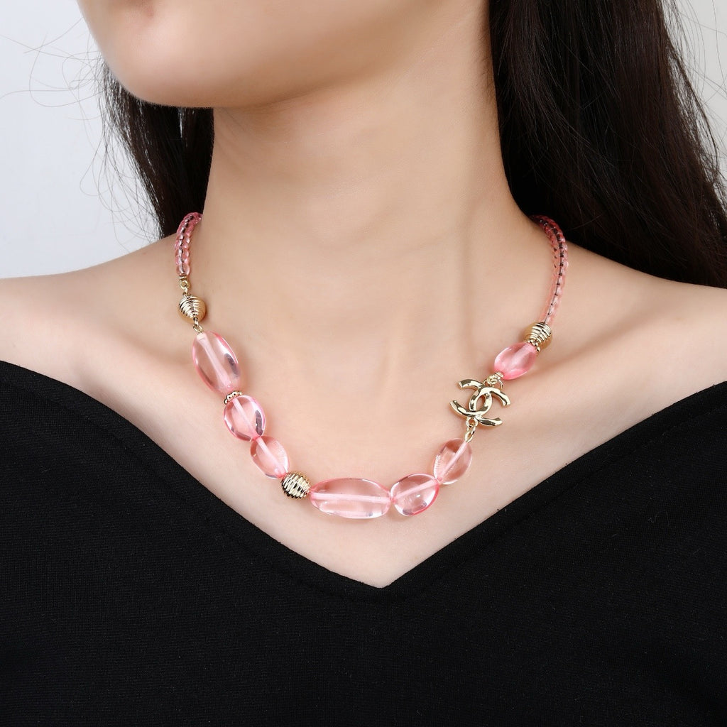 Double-C Emblem Pendant Necklace in Gold-Tone – Design 025 main product view