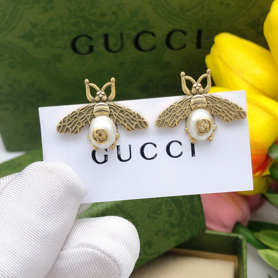 Bee Stud Earrings in Polished Metal-Tone – Crystal Detail main product view