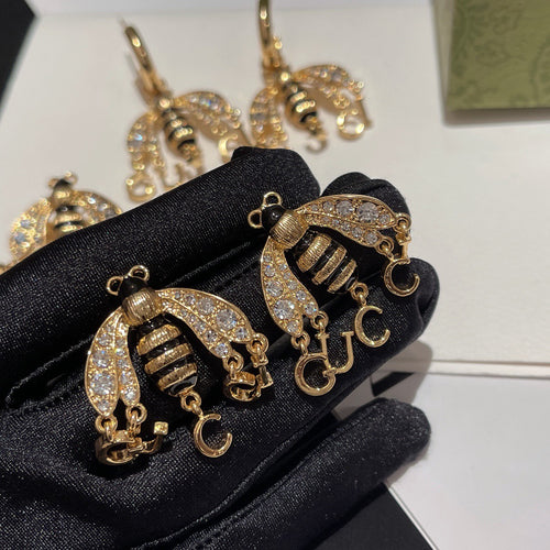 Bee Stud Earrings in Polished Metal-Tone – Bee Detail – Design 006 main product view