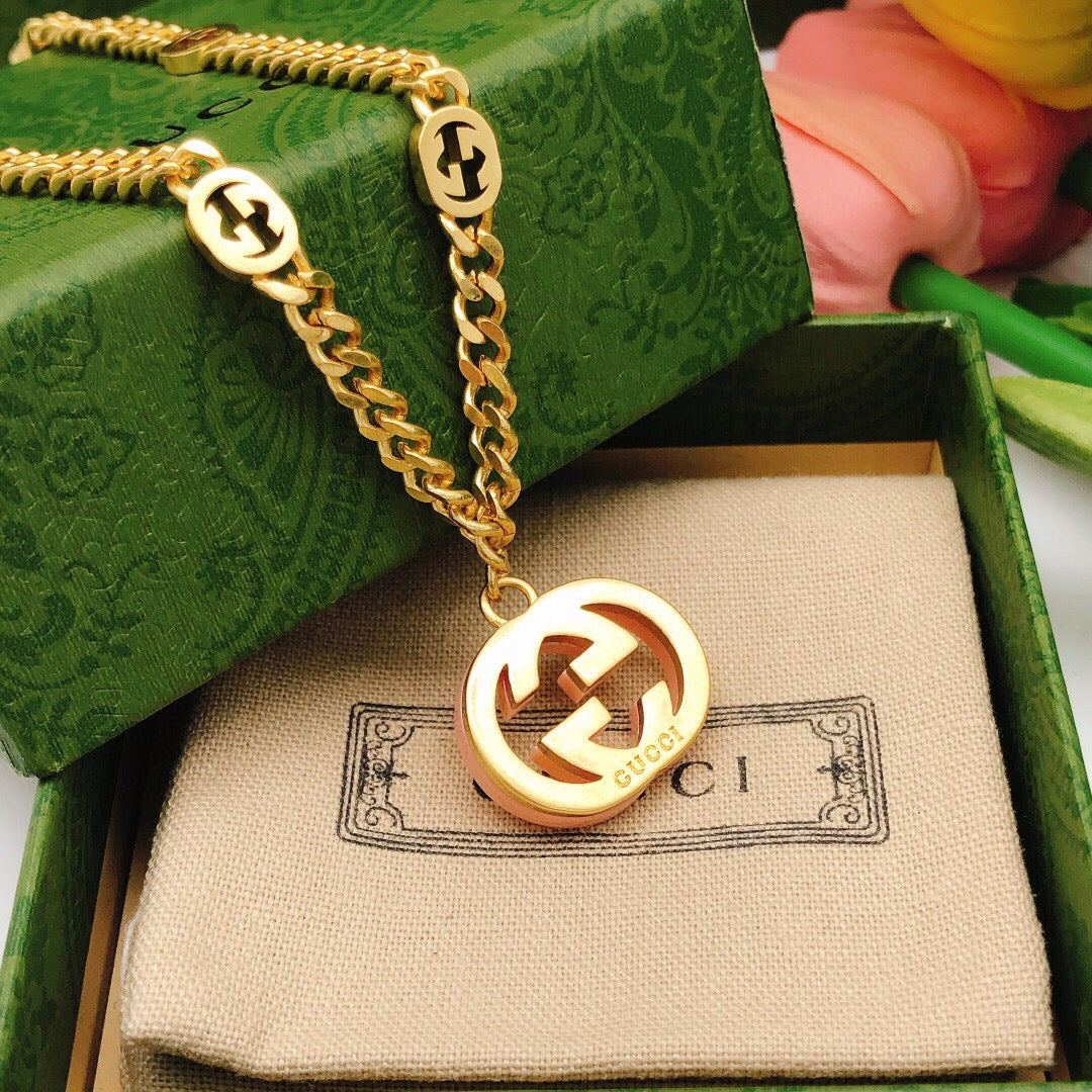 Geometric Emblem Pendant Necklace in Polished Metal-Tone – Design 017 side detail