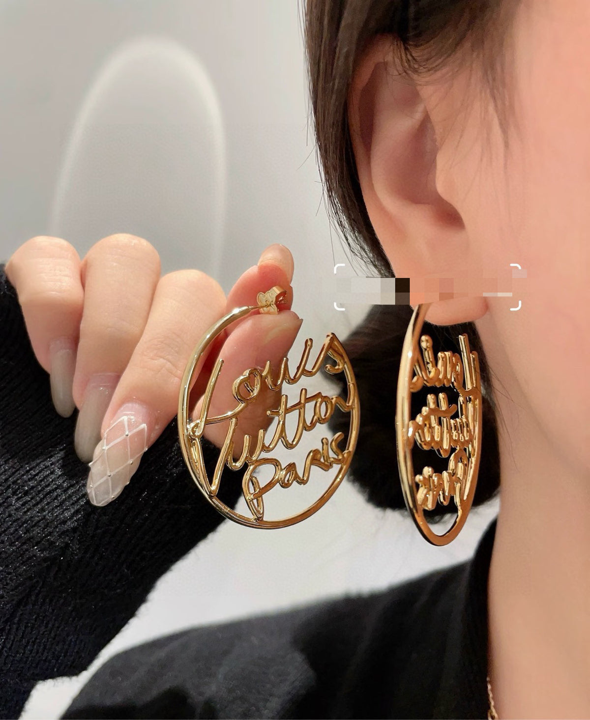 Letter Emblem Stud Earrings in Polished Metal-Tone – Design 045 main product view
