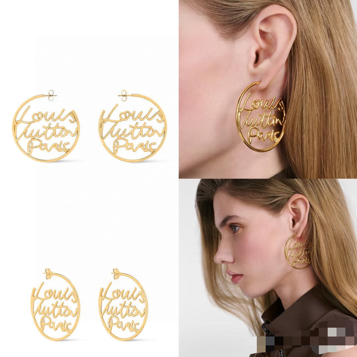 Letter Emblem Stud Earrings in Polished Metal-Tone – Design 048 close-up detail