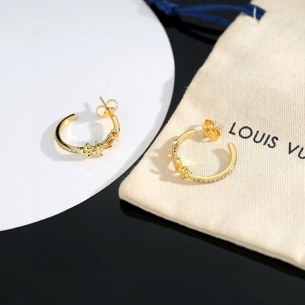 Letter Emblem Stud Earrings in Polished Metal-Tone – Design 047 styled product view