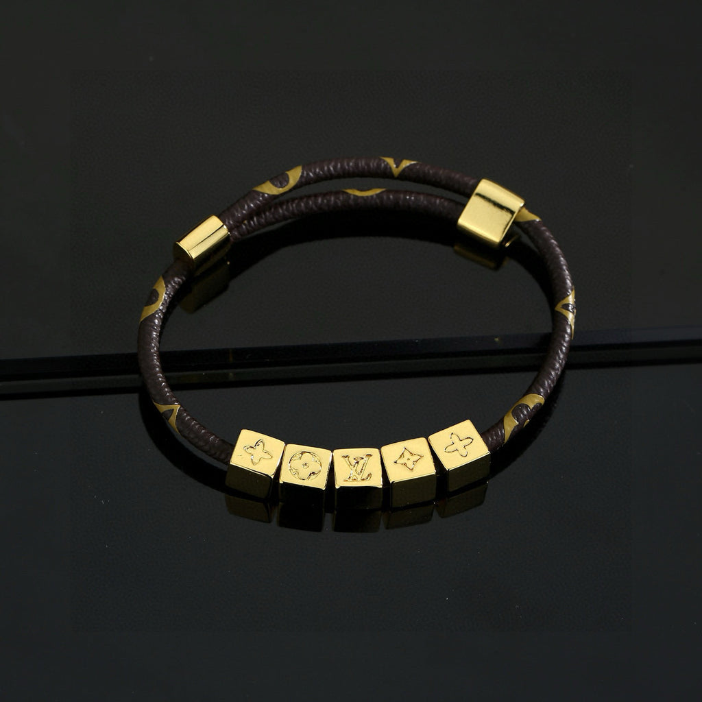 Geometric Emblem Leather-Detail Bracelet – Leather Detail – Design 028 close-up detail