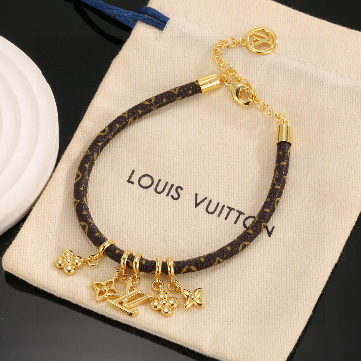 Geometric Emblem Leather-Detail Bracelet – Leather Detail – Design 027 front product view