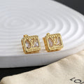 Geometric Emblem Stud Earrings in Polished Metal-Tone – Design 045 main product view