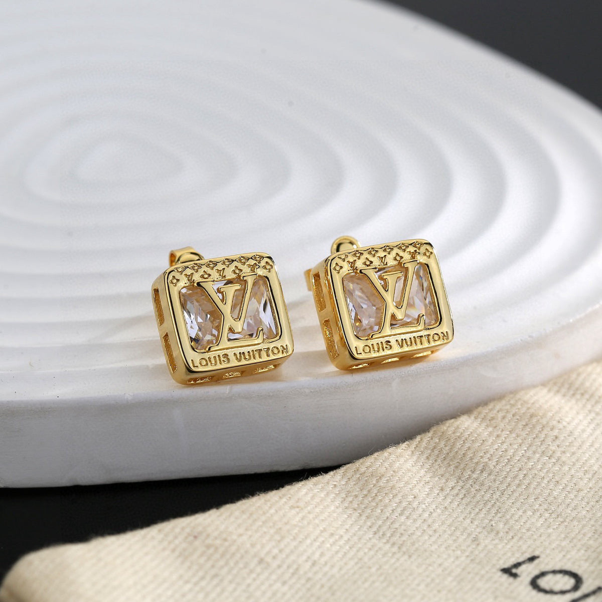 Geometric Emblem Stud Earrings in Polished Metal-Tone – Design 046 main product view