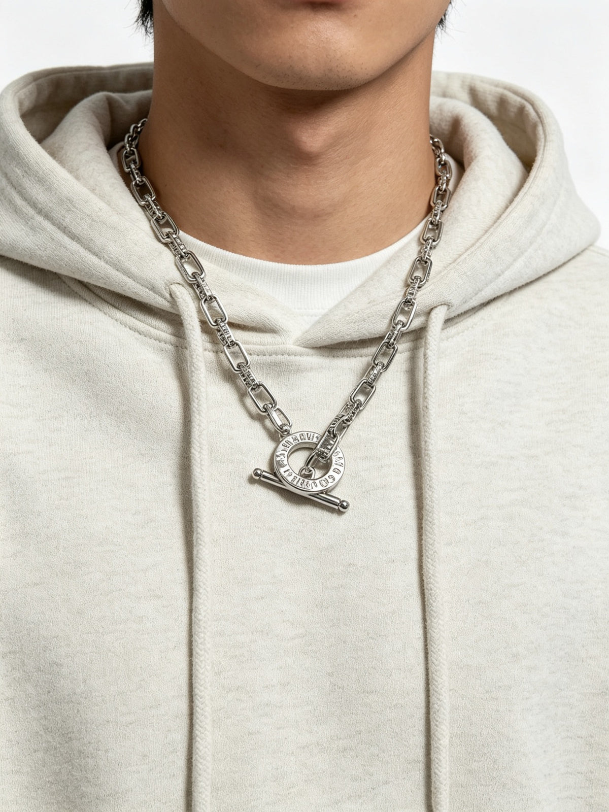 Signature Motif Pendant Necklace in Silver-Tone – Vintage Detail – Design 55 side detail