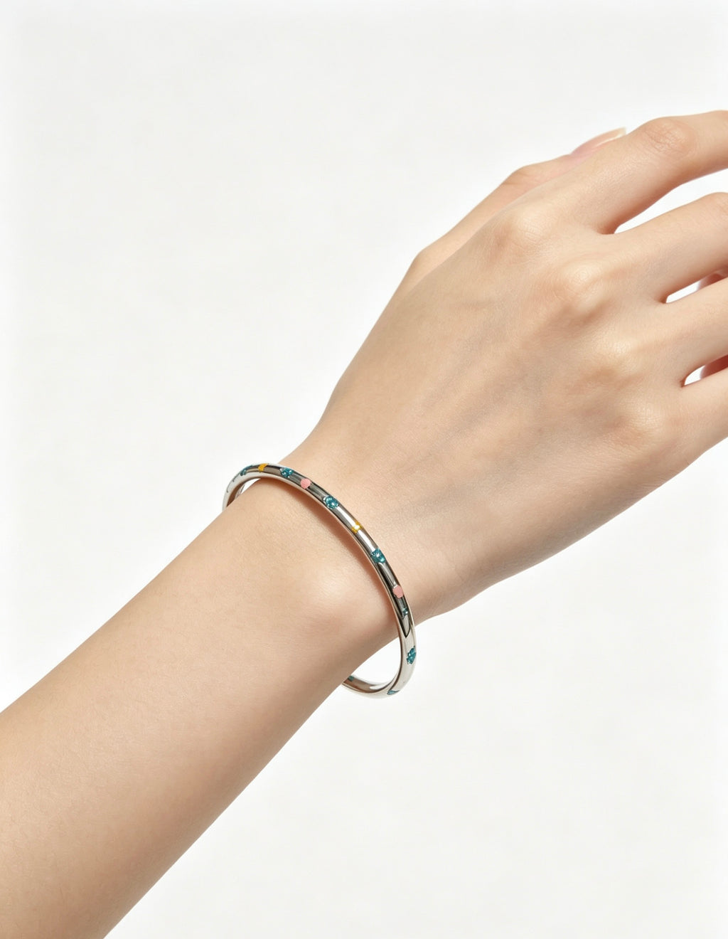 Signature Motif Bangle in Silver-Tone side detail