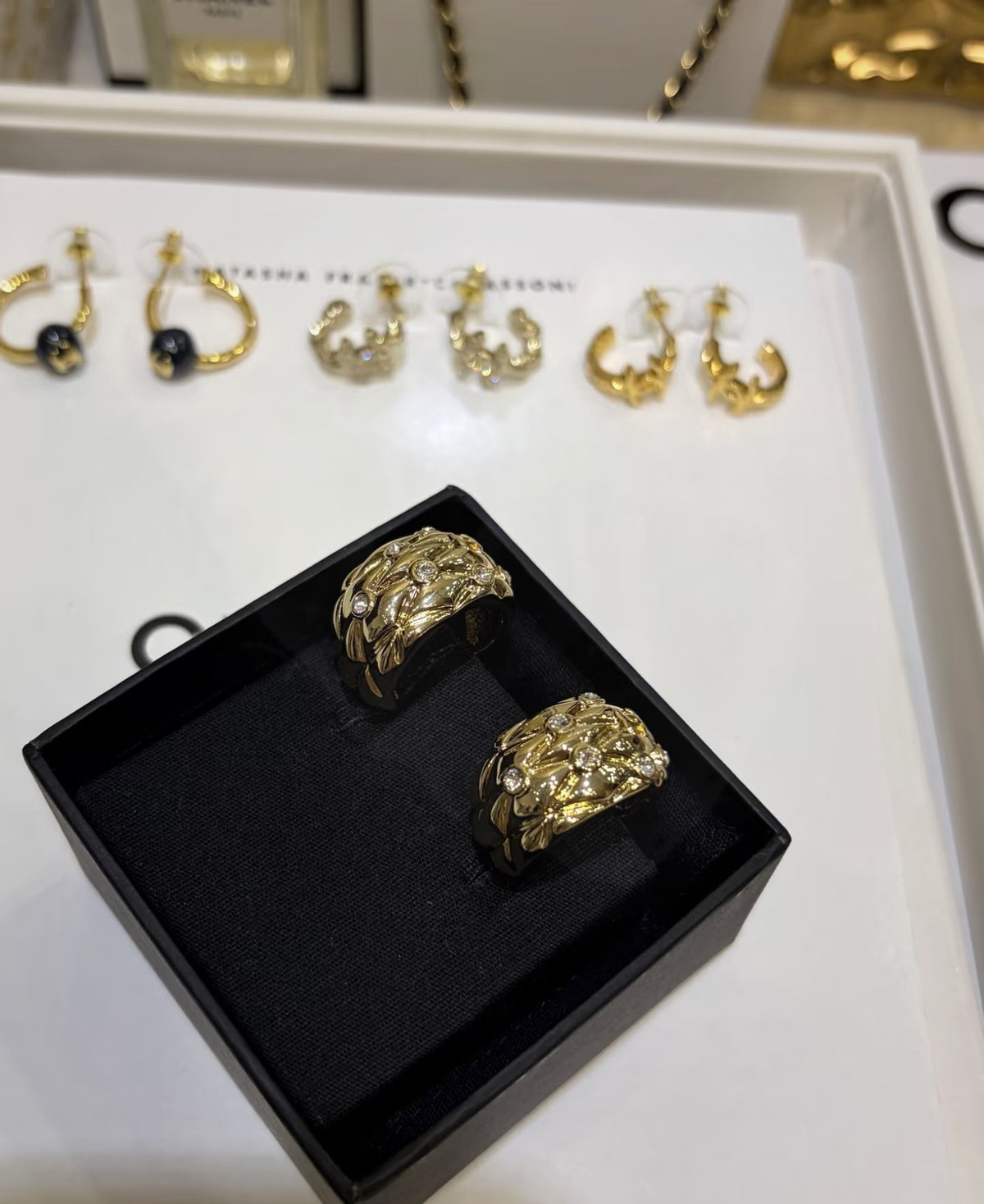 Signature Emblem Stud Earrings in Gold-Tone – Design 081 side detail