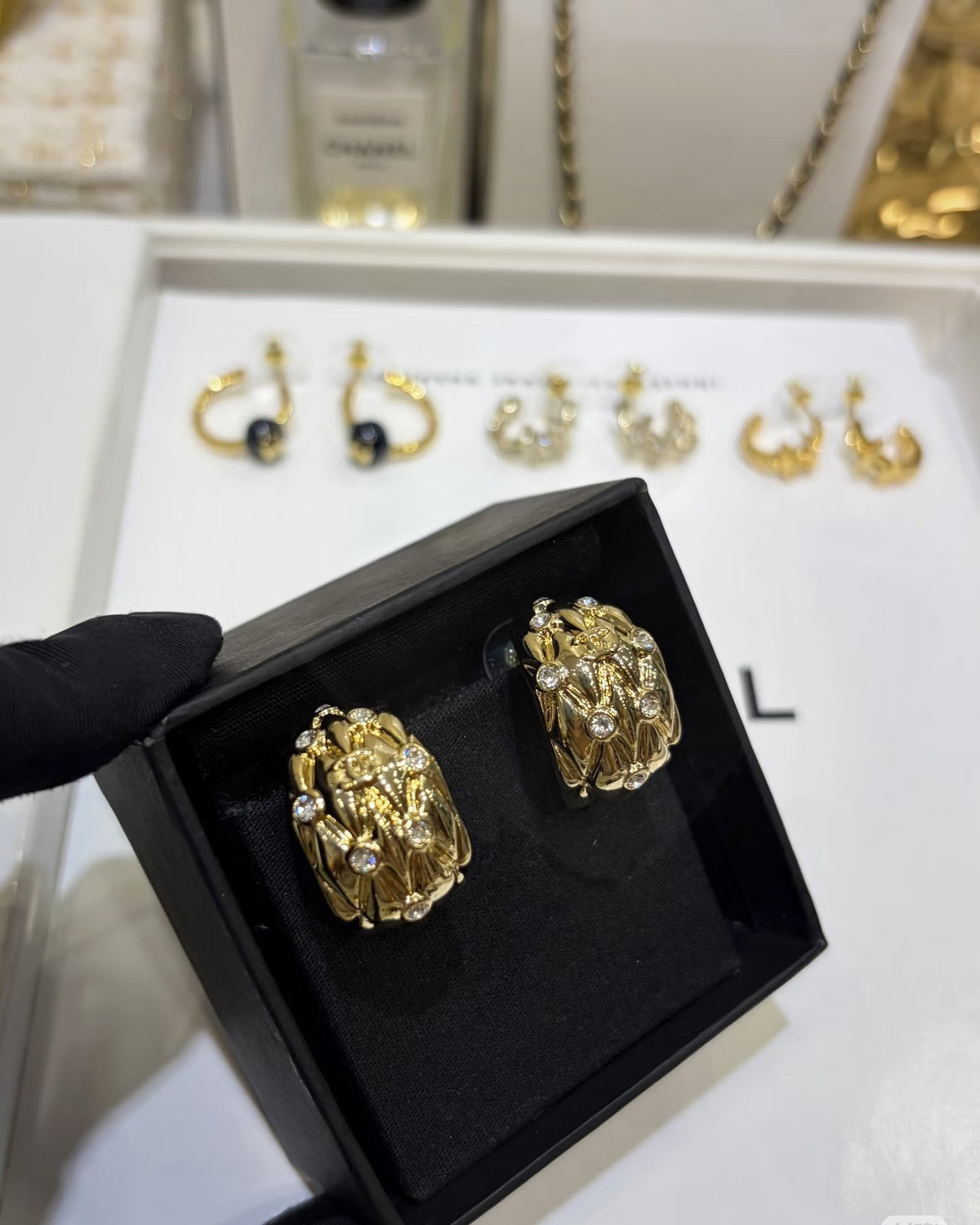 Signature Emblem Stud Earrings in Gold-Tone – Design 081 front product view