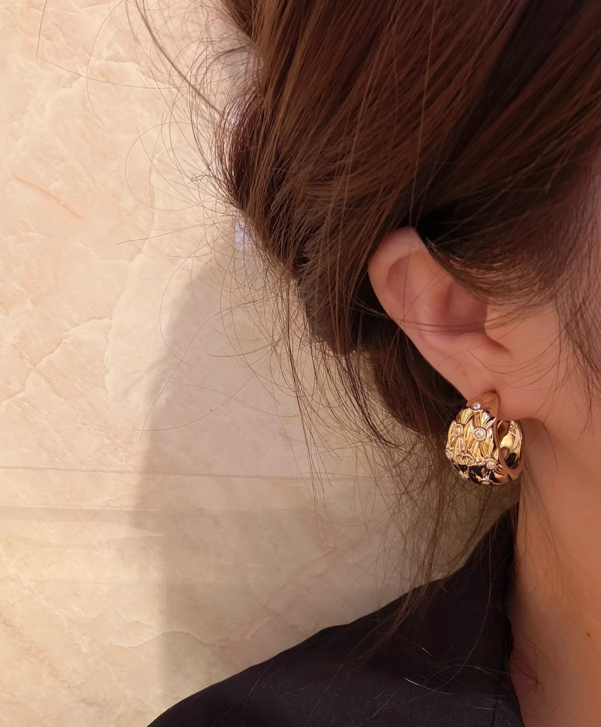 Signature Emblem Stud Earrings in Gold-Tone – Design 081 main product view