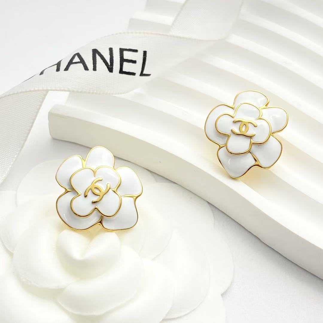 Camellia Stud Earrings in Polished Metal-Tone – Camellia Detail – Design 048 main product view